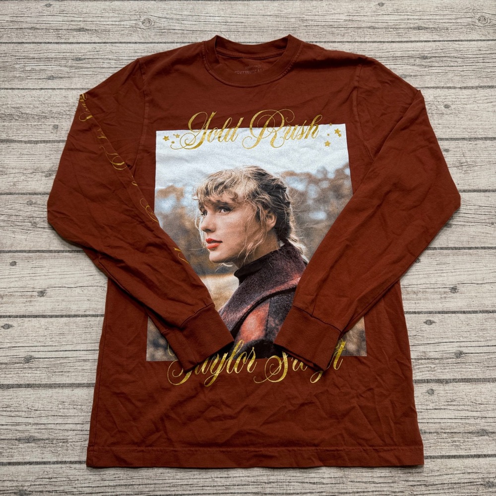 Taylor Swift Shirt Women's Small Brown Long Sleeve Gold Rush Evermore Album USA